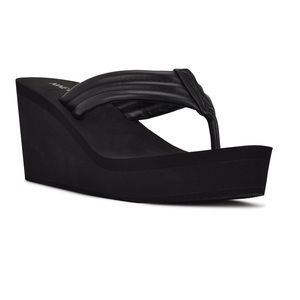 Nine West Spins Platform Wedge Flip Flop, Black, Size 8